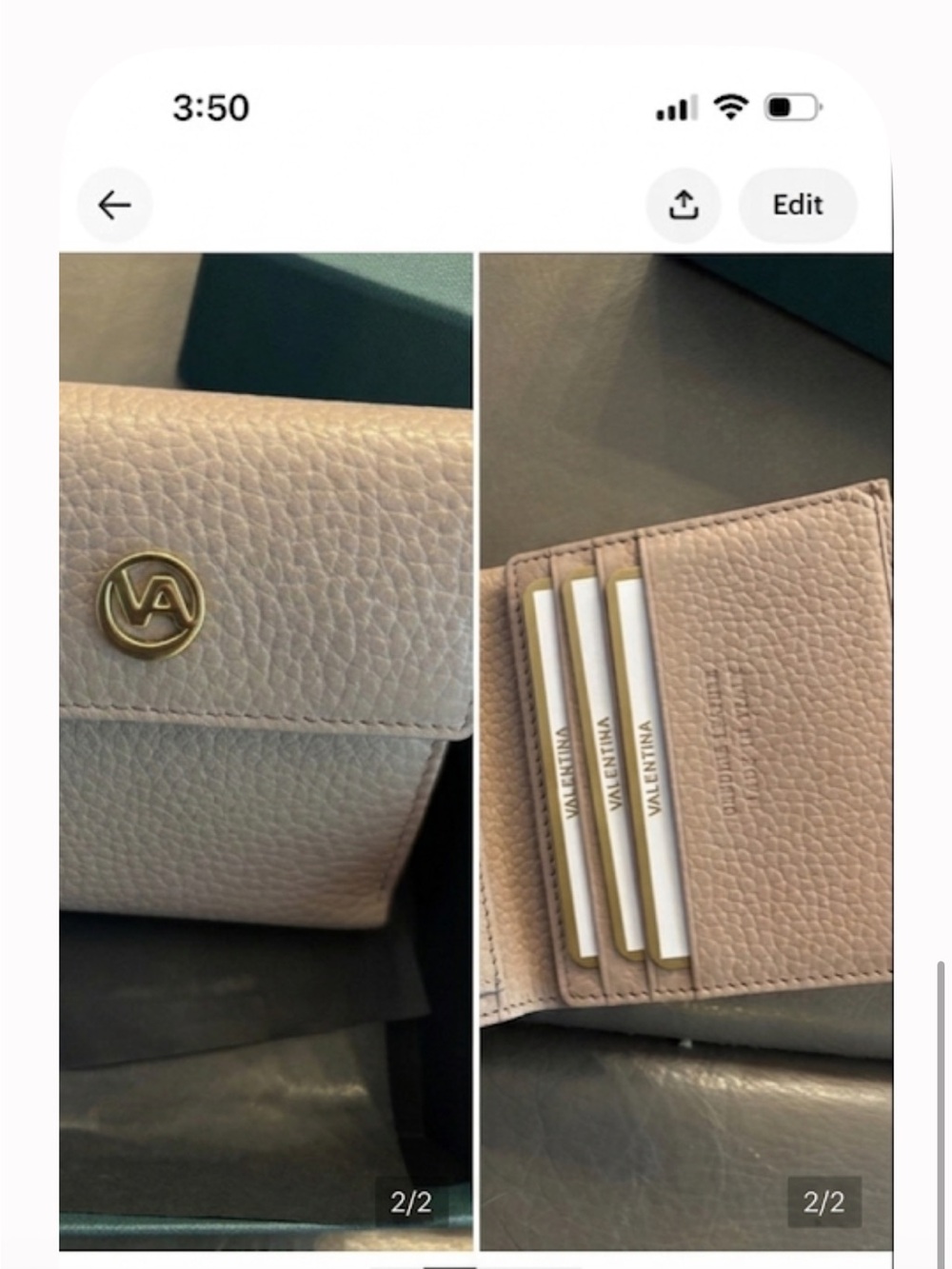 Valentina wallet & Teal Box with Gold Lettering like new made in Italy
